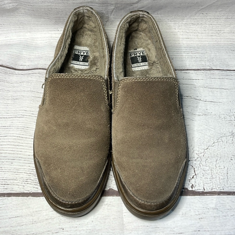 Frye Gemma Brown Leather Sherpa Brown Loafers, Size 6